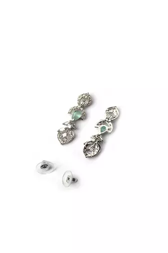 Silver-plated american diamond necklace and earrings set – ideal for weddings turquoise color