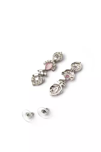 Silver-plated american diamond necklace and earrings set – ideal for weddings pink color