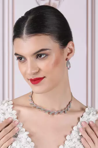 silver-plated ad jewelry set for women     perfect gift for all occasions pink color