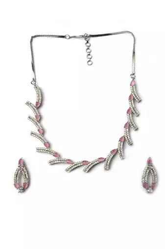 silver-plated ad jewelry set for women     perfect gift for all occasions pink color