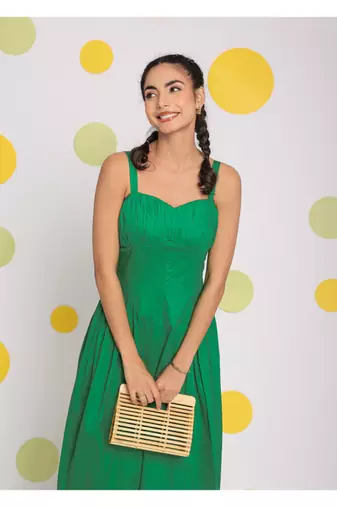 Green corset fitted summer cotton lycra midi dress