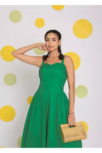 Green corset fitted summer cotton lycra midi dress
