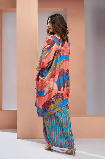 Elegant aqua blue printed muslin silk skirt set