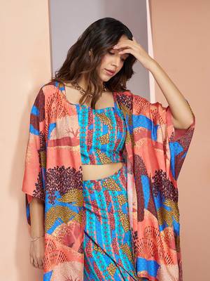 Elegant aqua blue printed muslin silk skirt set 4