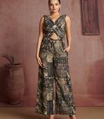 Elegant black printed muslin jumpsuit set