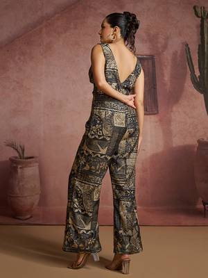 Elegant black printed muslin jumpsuit set 4