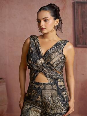 Elegant black printed muslin jumpsuit set 5