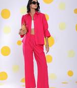 Hot pink shirt and pant 2 piece set summer relaxed linen co-ord set