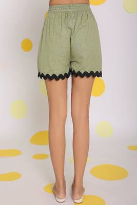 Green zig zag lace buttoned relaxed collared shirt and shorts linen co-ord set 4