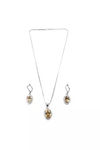 American diamond yellow pendant set for daily wear - classy & timeless look