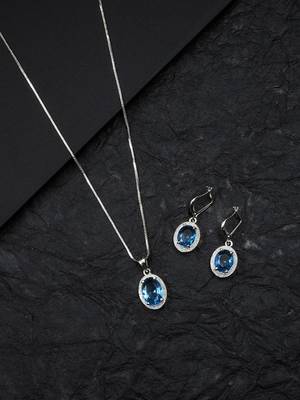 American diamond crystal blue pendant set for daily wear - classy & timeless look 1