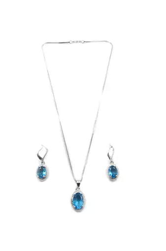 American diamond crystal blue pendant set for daily wear - classy & timeless look