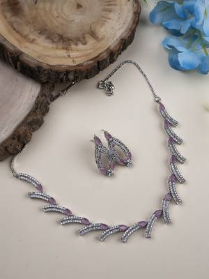 silver-plated ad jewelry set for women     perfect gift for all occasions pink color 2