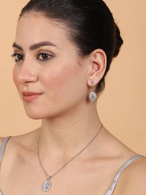 American diamond grey pendant set for daily wear - classy & timeless look 2