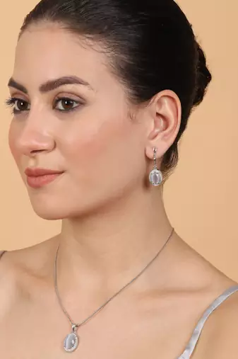 American diamond grey pendant set for daily wear - classy & timeless look
