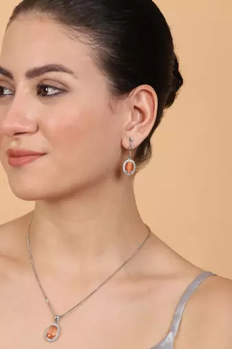 American diamond organza pendant set for daily wear - classy & timeless look