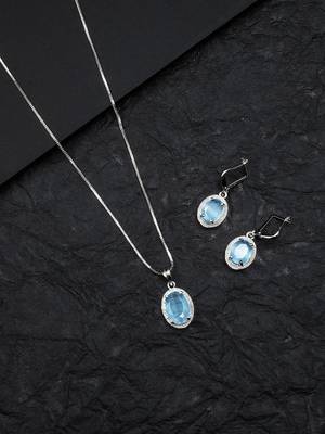 American diamond sea blue pendant set for daily wear - classy & timeless look 1