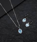 American diamond sea blue pendant set for daily wear - classy & timeless look