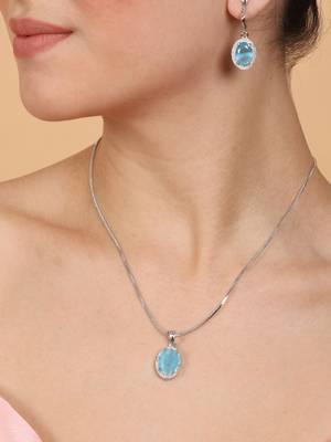 American diamond sea blue pendant set for daily wear - classy & timeless look 2