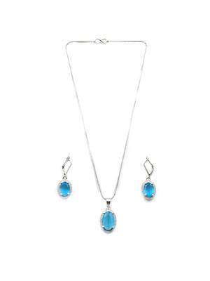 American diamond sea blue pendant set for daily wear - classy & timeless look 3
