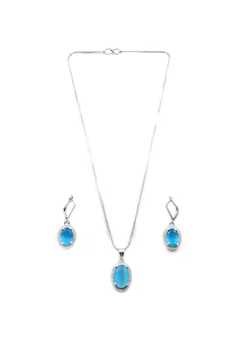 American diamond sea blue pendant set for daily wear - classy & timeless look