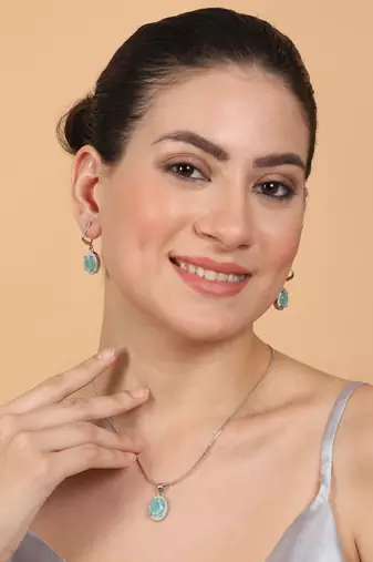 American diamond turquoise pendant set for daily wear - classy & timeless look