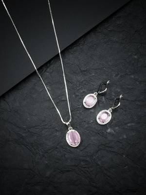 American diamond pastel pink pendant set for daily wear - classy & timeless look 1