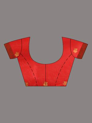 Red floral motifs silk saree with zari borders 5