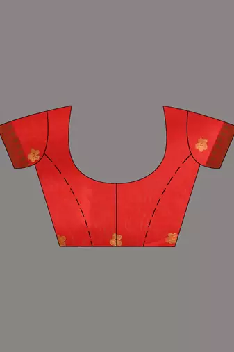 Red floral motifs silk saree with zari borders