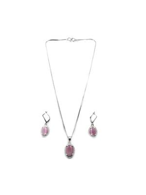 American diamond pastel pink pendant set for daily wear - classy & timeless look 3