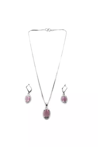 American diamond pastel pink pendant set for daily wear - classy & timeless look