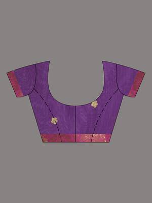 Violet floral motifs silk saree with zari borders 5