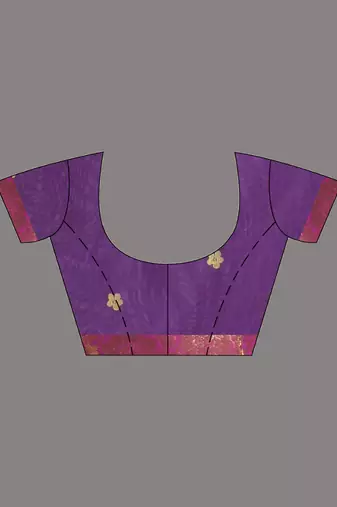 Violet floral motifs silk saree with zari borders