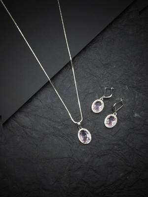 American diamond crystal pink pendant set for daily wear -  classy & timeless look 1