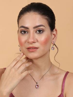American diamond crystal pink pendant set for daily wear -  classy & timeless look 2