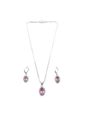 American diamond crystal pink pendant set for daily wear -  classy & timeless look 3