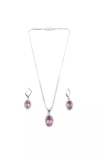 American diamond crystal pink pendant set for daily wear -  classy & timeless look