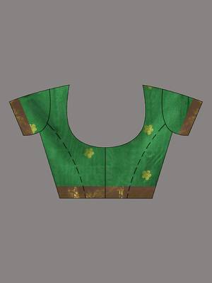 Green floral motifs silk saree with zari borders 5