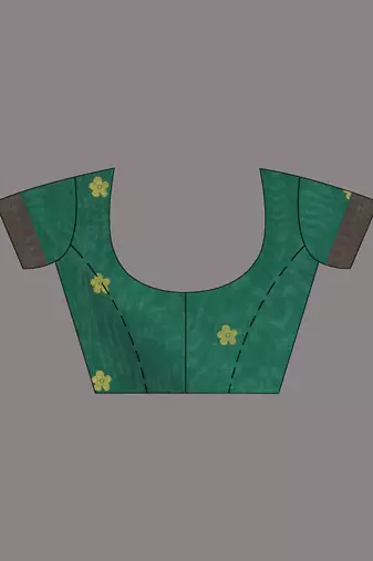 Green floral motifs silk saree with zari borders