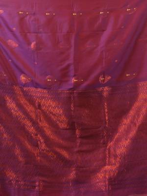 Purple ethnic motifs katan silk saree with zari borders 4