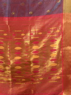 Grey dual tone ethnic motifs paithani silk saree with zari borders 4