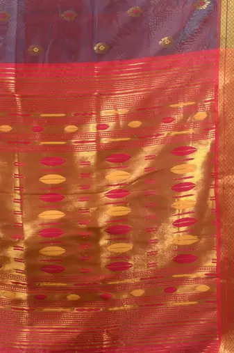 Grey dual tone ethnic motifs paithani silk saree with zari borders