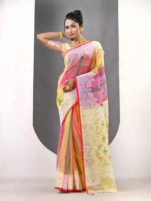 Multicolor muslin soft saree with jamdani designs 1