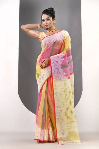 Multicolor muslin soft saree with jamdani designs