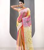 Multicolor muslin soft saree with jamdani designs