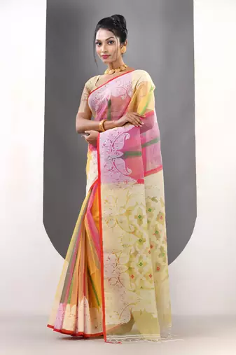 Multicolor muslin soft saree with jamdani designs