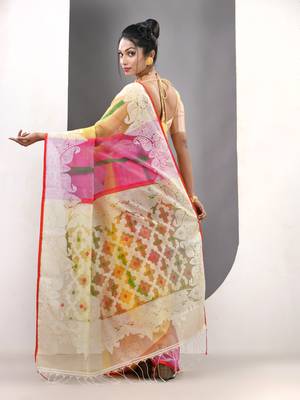 Multicolor muslin soft saree with jamdani designs 3
