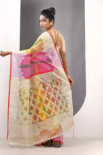 Multicolor muslin soft saree with jamdani designs