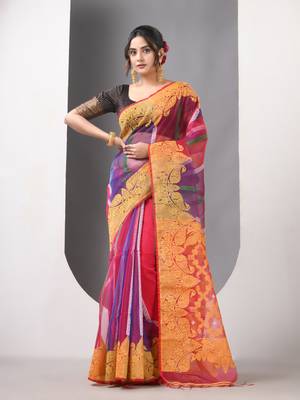 Multicolor muslin soft saree with jamdani designs 1