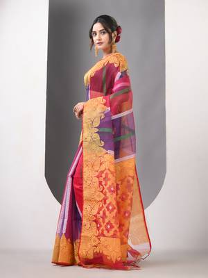 Multicolor muslin soft saree with jamdani designs 2